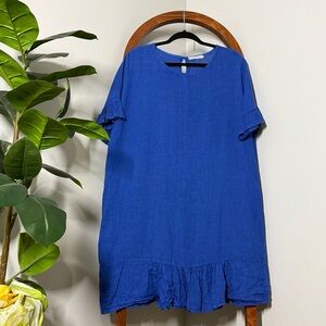 Martina Innocenti SMALL Blue 100% Linen Ruffle Sleeve Hem Dress Italy Made